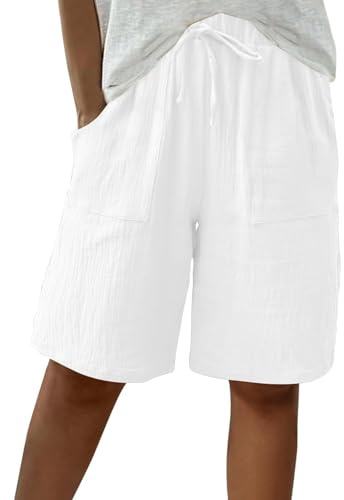 Today'S Deals Of The Day Clearance Linen Shorts for Women UK Summer Knee Length Bermuda Shorts Baggy Straight Wide Leg Ladies Short Pants Casual Drawstring Beach Tracksuit Bottoms with Pockets