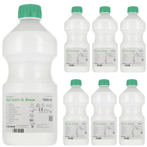 B. Braun – Lot de 6 x 1 L – Solution saline stérile isotonique NaCl 0,9% – Sérum physiologique – Pour bébé et adulte – Lavage nasal, douche nasale et nettoyage des plaies