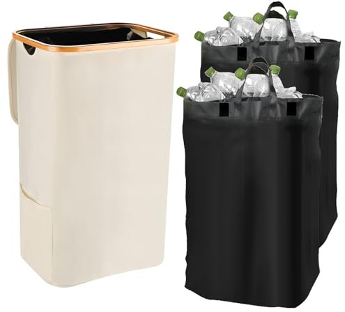 BigKing Deposit Bottle Collector Bin, 105L Capacity with 2 Carrying Bags, Recycling Storage Container with Lid, Black (Beige)