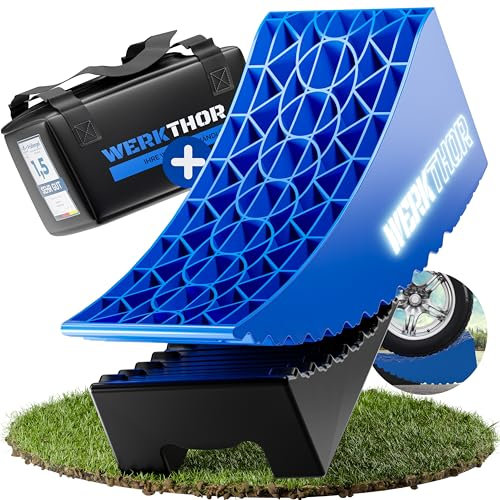 WERKTHOR Auffahrkeile – [2er Set] bewährte Auffahrkeile für Wohnmobil, Wohnwagen & Anhänger | kinderleichtes & Stufenfreies Nivellieren [<13,5t] (Blau XXL)