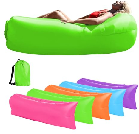 Kenmohuo Inflatable Sun Air Lounger, Portable Blow Up Sofa Bed for Beach Camping Garden, Waterproof Anti-Leak Inflatable Chair Couch Sunbed for Outdoor Travel Picnics Hiking Pool (Green)