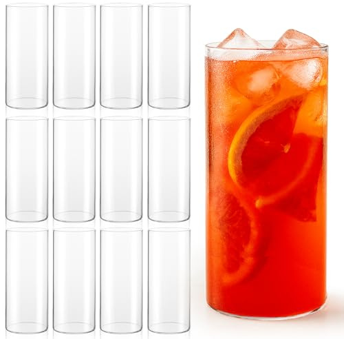 JJUNW Water Glasses Set of 12, 17 oz Tall Drinking Glasses Clear Lightweight Crystal Glass Cups Thin Highball Glassware for Water Juice Beer Drinks Cocktails Whiskey