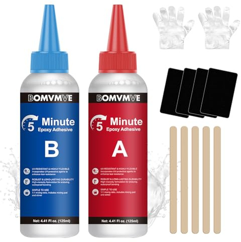 BOMVMVE 5 Minuti Colla Epossidica, 250ml Colla Bicomponente Epossidica, Colla Bicomponente, Colla Epossidica Bicomponente, Trasparente, Curazione Rapida, per Plastica, Ceramica, Porcellana, Legno