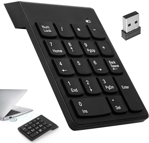 iwui Teclado numérico inalámbrico 2.4G con Receptor Mini USB, Teclado Portátil Ergonómico, Ideal para Oficina, Cálculo de Números, Compatible con Computadora Portátil y PC