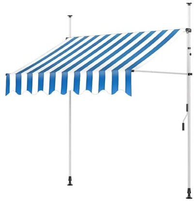 Toldo retráctil para patio con manivela, toldo de jardín independiente para balcón y restaurante, instalación sin agujeros, parasol para exteriores (azul, 200 x 120 x 200-300 cm)