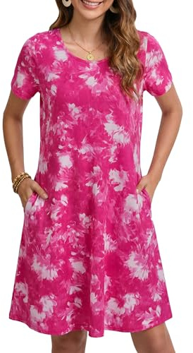 Enmain Robes d'été pour Femme T-Shirt à Manches Courtes Robe de Plage avec Poches Robe décontractée jusqu'aux Genoux