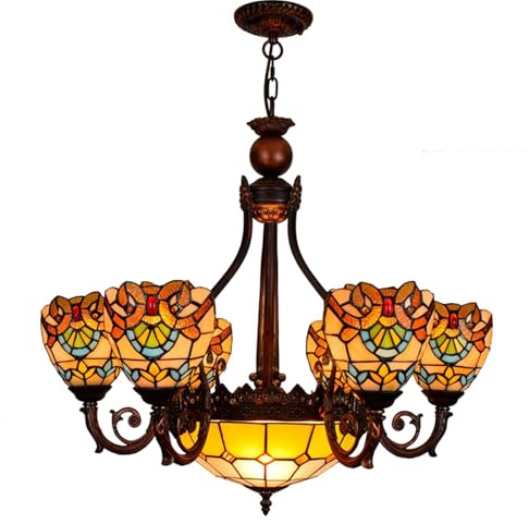 IDHBGJD Lampadario in Vetro colorato Tiffany 6 Teste Plafoniera da 6 Pollici Lampada a Sospensione in Stile Barocco Vintage per Sala da Pranzo Soggiorno Camera da Letto Ristorante Corridoio