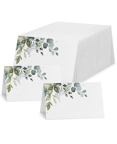 YAPKOLV Tarjetas de Lugar Plegables 50 Unidades, Diseño de Hoja Elegante. Perfectas para Nombres de Mesa en Bodas, Comuniones, Bautizos, Baby Shower y Fiestas.