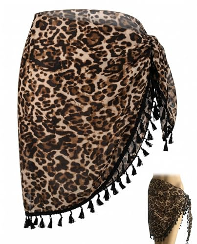YIPFEN Pareo Femme Plage 1 Pièce, Jupe Courte Imprimé Léopard à Franges. Cache Maillot Élégant Séchage Rapide, Idéal Piscine & Vacances.