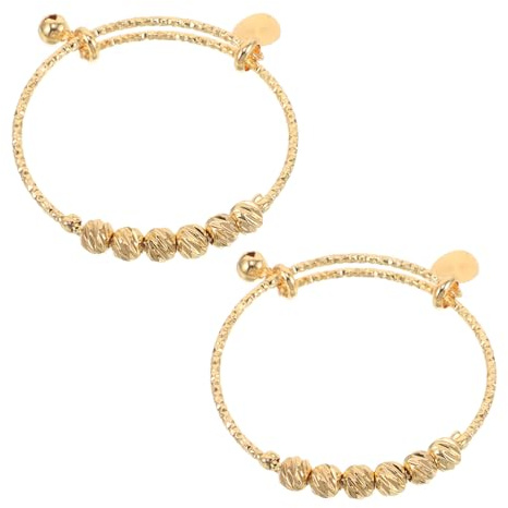 Operitacx 2 Pièces Bracelet pour Bébé Garçon en Cuivre Plaqué Or, Ajustable Perles à Structure Coulissante, Design Élégant pour Occasions Spéciales et Protection Peau Délicate