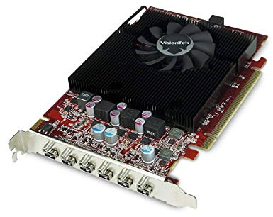 VisionTek Radeon 7750 2GB GDDR5 6 4k Monitor Graphics Card, 6 Mini DisplayPorts, AMD Eyefinity 2.0, PCI Express 3.0 Video Card, 7.1 Surround Sound (900614) ,Black, Red