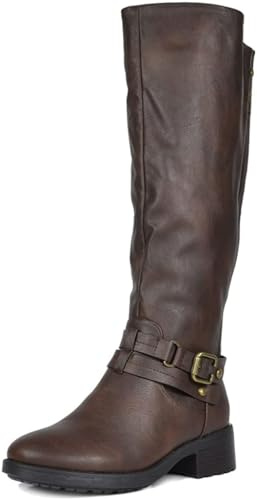 DREAM PAIRS Botas Mujer de Caña Larga hasta Rodillas de Tacon Bajo Moto Invierno con Cremallera y Forro Calido,Size 37,Marrón,UNCLE