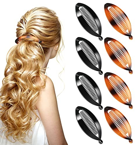 8 pinze alla banana, pinze per capelli a banana, per lo sport e la vita quotidiana e il lavoro e fermagli per capelli a forma di pesce per accessori per capelli femminili, colore nero