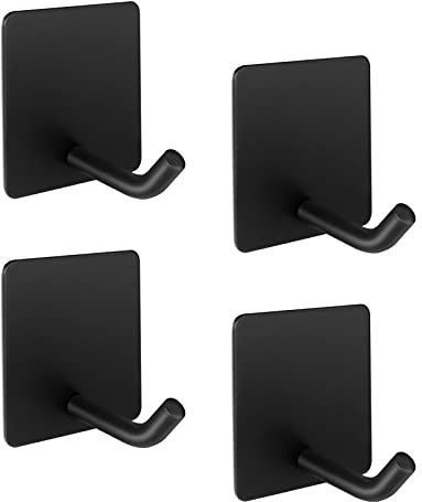 LJLink Crochet Auto-Adhésif Haute Performance Serviette 4 PIÈCES Crochet mural noir carré en acier inoxydable de vestiaire auto-adhésif pour cuisine Salle de bain