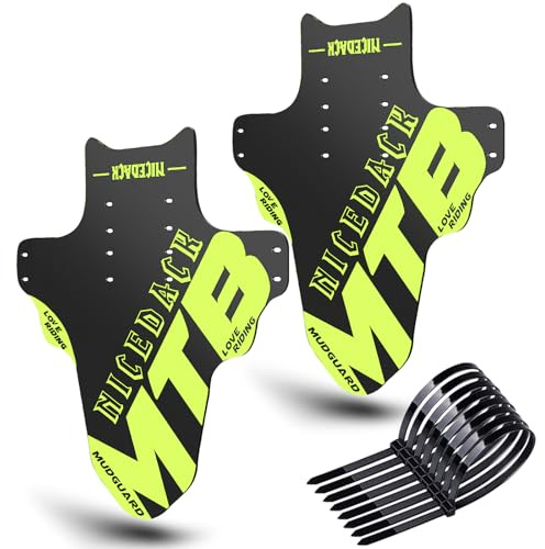 NICEDACK Parafanghi per Mountain Bike, 2 Pezzi, Mudguard Fit 20 - 29 Pollici MTB parafango Anteriore e Posteriore Compatibile con parafanghi per Bicicletta (Satinato, Giallo-Verde)