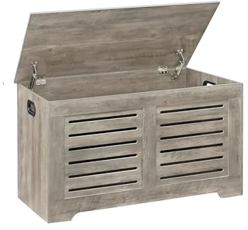 DINZI LVJ Storage Chest, Flip-Top Wooden Toy Box with 2 Safety Hinges, Retro Entryway Shoe Bench, Sturdy Large Storage Trunk for Living Room, Bedroom, Toddler Room, Easy Assembly, Gray Wash