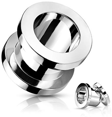 Pain-is-Art Flesh Tunnel 1,2-25,0 mm in acciaio chirurgico 316L da avvitare – nero o argento – orecchini, 10,0 mm, Lega di acciaio