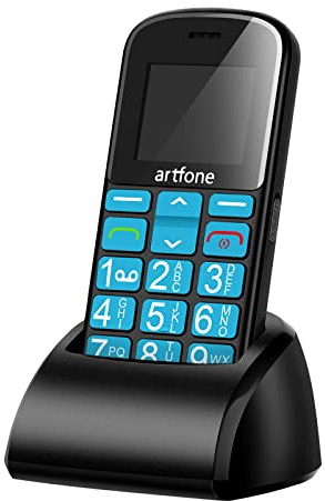 artfone Big Button Mobile Phone for Elderly - Easy to Use SIM Free Unlocked With SOS Emergency Button, 1800mAh Big Battery - Blue