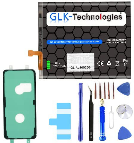 High Power Replacement Battery Compatible with Samsung Galaxy S20 Ultra SM-G988B | GLK-Technologies Battery | 5200 mAh Battery | Includes Professional Tool Set Kit NUE