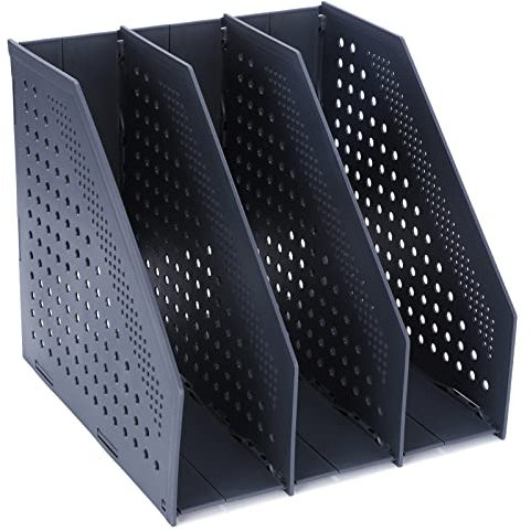 FRETONBA Portariviste pieghevole, formato A4, portariviste a 3 scomparti, organizer da scrivania per organizzazione e conservazione, organizer da scrivania per ufficio scolastico, grigio scuro