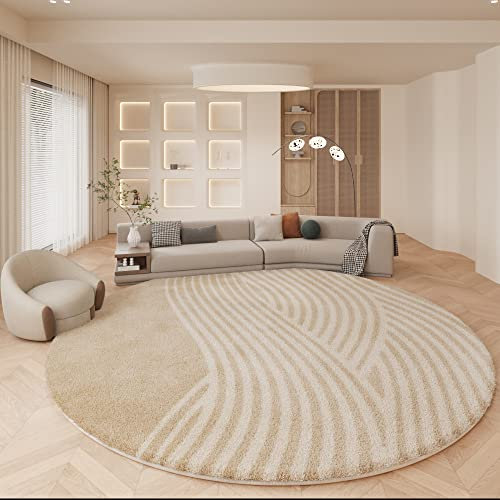 Tospass Teppich Rund 120 cm Hochflor Beige Weiß Wohnzimmer Kurzflor Flauschig Waschbar Modern Boho Teppich für Schlafzimmer Deko Kinderzimmer Küche Outdoor Carpet