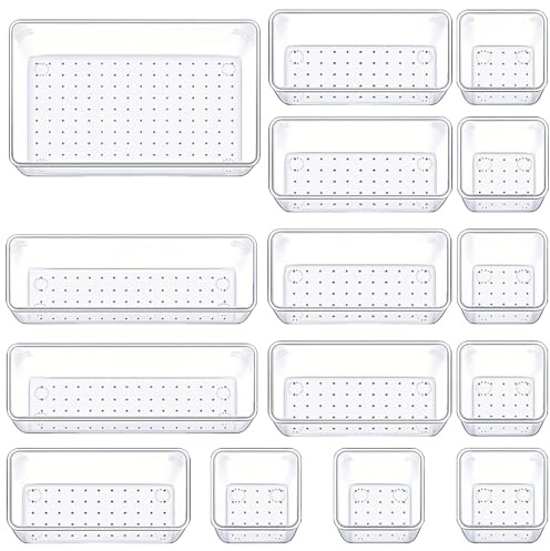 Manalete 15 Pcs Clear Plastic Drawer Organizer, Makeup & Vanity Organizer