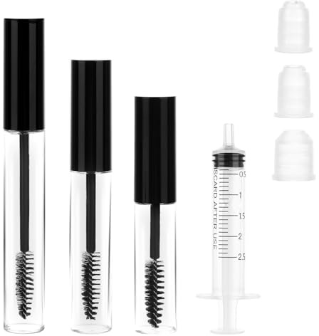 Tomt 3-pack ögonfransrör set – 5 ml, 8 ml, 12 ml tomma mascara-behållare med ögonfransborste, pipett och utloppsplugg för gör-det-själv-mascara eller ögonfranstillväxtolja (svart)