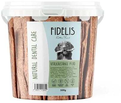 Fidelis - Vitalkaustange Pferd - Zahnpflege Snacks für Hunde 500g-Eimer - Luftgetrocknete Leckerlis aus 100% Natürlichen Rohstoffen - Snack zur Zahnhygiene