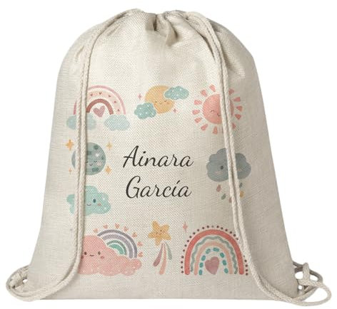 Kembilove Mochila escolar - Mochilas infantiles personalizadas con nombre - Mochila de cuerdas - Regalos personalizados bebe - Vuelta al cole material escolar - Arcoíris Pastel