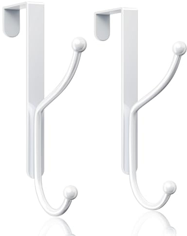 niffgaff Over Door Hook 2-Pack, Heavy Duty Door Hanger, Fits Interior Doors 1.4 Inches Thick, Organize Coats, Hats, Towels, and Bags for Entryways, Bathrooms, Bedrooms, and Kitchens, White