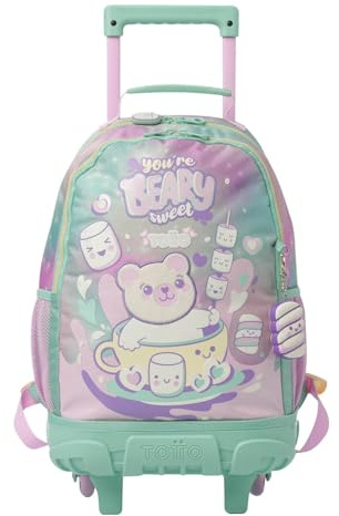 TOTTO - Mochila Escolar con Ruedas, Modelo Mellow M, Mochila Mediana, Capacidad 23 L, Bolsillos Botella, Organizador Interno, Protección en la Base, Correas Ajustables, Color Rosa