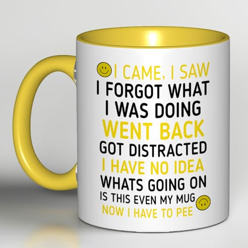 Funny 'I Came, I Saw, I Forgot' Coffee Mug – Humorous Gift for Men & Women, Perfect for Birthday Gifts, Christmas Presents & Office White Elephant (Yellow)