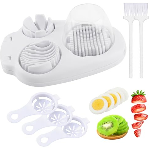 SWoob Egg Slicer for Boiled 3 in 1 Stainless Steel Egg Cutter with Includes 3 Eggs Separators and 2 Cleaning Brushes Tomato Slicer Multifunctional for Mushro Strawberries Soft Fruit