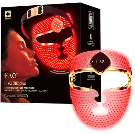 FAQ 202 Plus Anti Aging Advanced 8-Color LED Face Mask - Red Light & Near-Infrared Face Mask - Wireless Skincare for Glowing Skin – 634 Glow Points – Total Coverage Wearable Skin Care