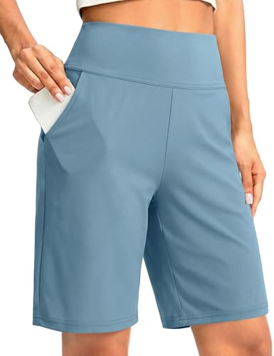 Litherday Short Femme Coupe Ample Taille Haute Bermuda avec Poches Pantalon de Sport Été Ample Lounge Pantalon de Course Séchage Rapide pour Yoga Fitness Course (Bleu Gris, XXL)