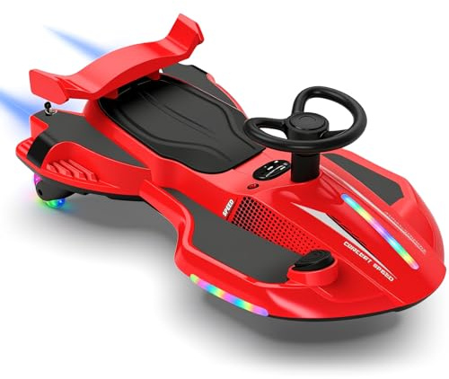 CoolGrows 2-in-1 12V Electric Wiggle Car with LED Lights & Bluetooth | 360° Swivel Wheels | Manual & Motorised Modes for Ages 3+ | Red