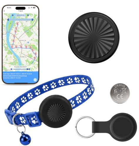 Cat Tracker Collar, Dog Tracker Compatible with iOS and Android, Real Time Cat GPS Tracker No Monthly Fees, IP67 Waterproof, 7 Days Track Playback, Adjustable Cat Collar, for Cats, Dogs, etc.