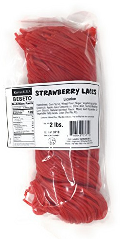 Kervan Candy Bebeto Strawberry Licorice Laces - Red Shoestring Licorice Laces for Braiding, Decorating Baked Goods & Making Knots - Soft & Chewy Candy (2 lbs)