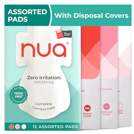 Nua Ultra Safe 50 bindor för kvinnor | 3 storlekar i 1:12 tungt flöde – XL+, 20 medium–XL och 18 ljus– L | Giftfri och utslagsfri | oparfymerad | Läckagesäker | med 50 kassspåsar | Bulkförpackning
