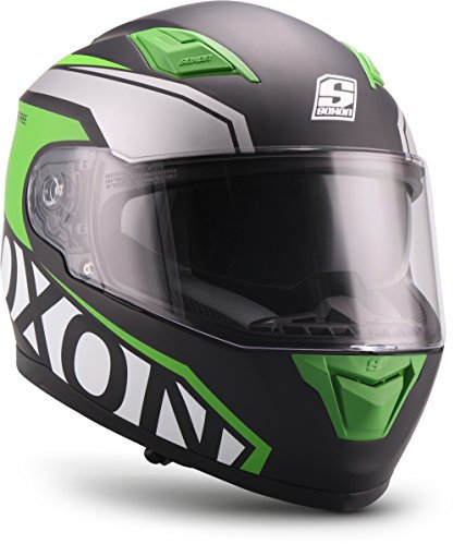 Soxon® ST-1000 Race „Green“ · Integral-Helm · Full-Face Motorrad-Helm Roller-Helm Scooter-Helm Cruiser Sturz-Helm Sport Urban · ECE 22.05 Sonnenvisier Schnellverschluss Tasche XS (53-54cm)
