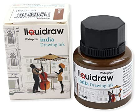 Liquidraw Coloured Drawing Ink India Ink, Waterproof 20 Assorted Colours, 35ml Indian Inks for Artists (Brown)