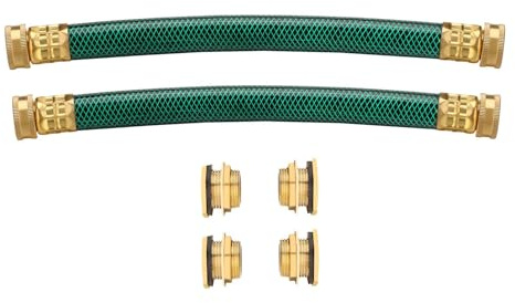 WADEO Rain Barrel Connector Kit Pack of 2, Rain Barrel Linking Kit with Two 12 Inch Hoses and Four Copper Plating Bulkhead Tank Fittings（Green）