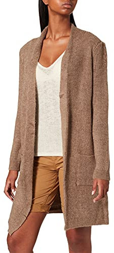 ONLY Damen Lange Strickjacke mit Taschen | Stretch Casual Langarm Gerippt | Open Cardigan Noos ONLJADE, Farben:Hellbraun, Größe:M
