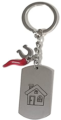 Mavi jewel Portachiavi Uomo Donna in Acciaio con Pendente Corno Portafortuna ferro di cavallo Personalizzato spedizione gratis (casa)