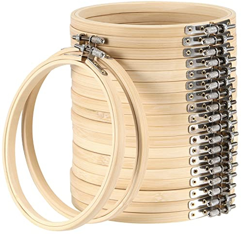 SEUNMUK 20 Pack 6 Inch Embroidery Hoop, Round Wood Bamboo Hoop Cross Stitch Hoop Ring DIY Supplies for Arts, Crafts, Handy Sewing, Home Decoration