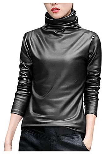 Blusa da donna in raso lucido - Top da donna in seta satinata primavera chic a maniche lunghe camicetta tinta unita sottomaglia a collo alto elegante camicie eleganti magliette a maniche lunghe