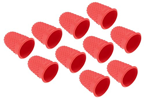PATIKIL 10-pack fingerspetsar i silikon med tumfingertoppar, skyddsdynor fingerborg, fingerstöd för kontorsräkning, röd, storlek XS