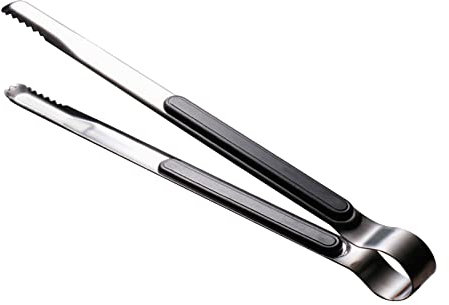 Edelstahl Küchenzange, Küchen Kochzange, Edelstahl, Leicht zu Reinigende Zähne, Mund, Steak Clip für Grillgerichte, 25,5 Cm(Schwarz)