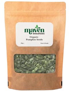 Maven wholefoods Organic Pumpkin Seeds 1kg | 100% Organic Product | Raw | GMO Free | High Fibre | High Protein | Certified Organic | Suitable for Vegetarian | Packed Fresh in Resealable Bags