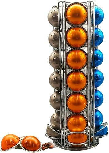 Wrobic Porte-capsules Nespresso Vertuo - Support rotatif pour capsules Nespresso Vertuoline (35 dosettes) - Argenté